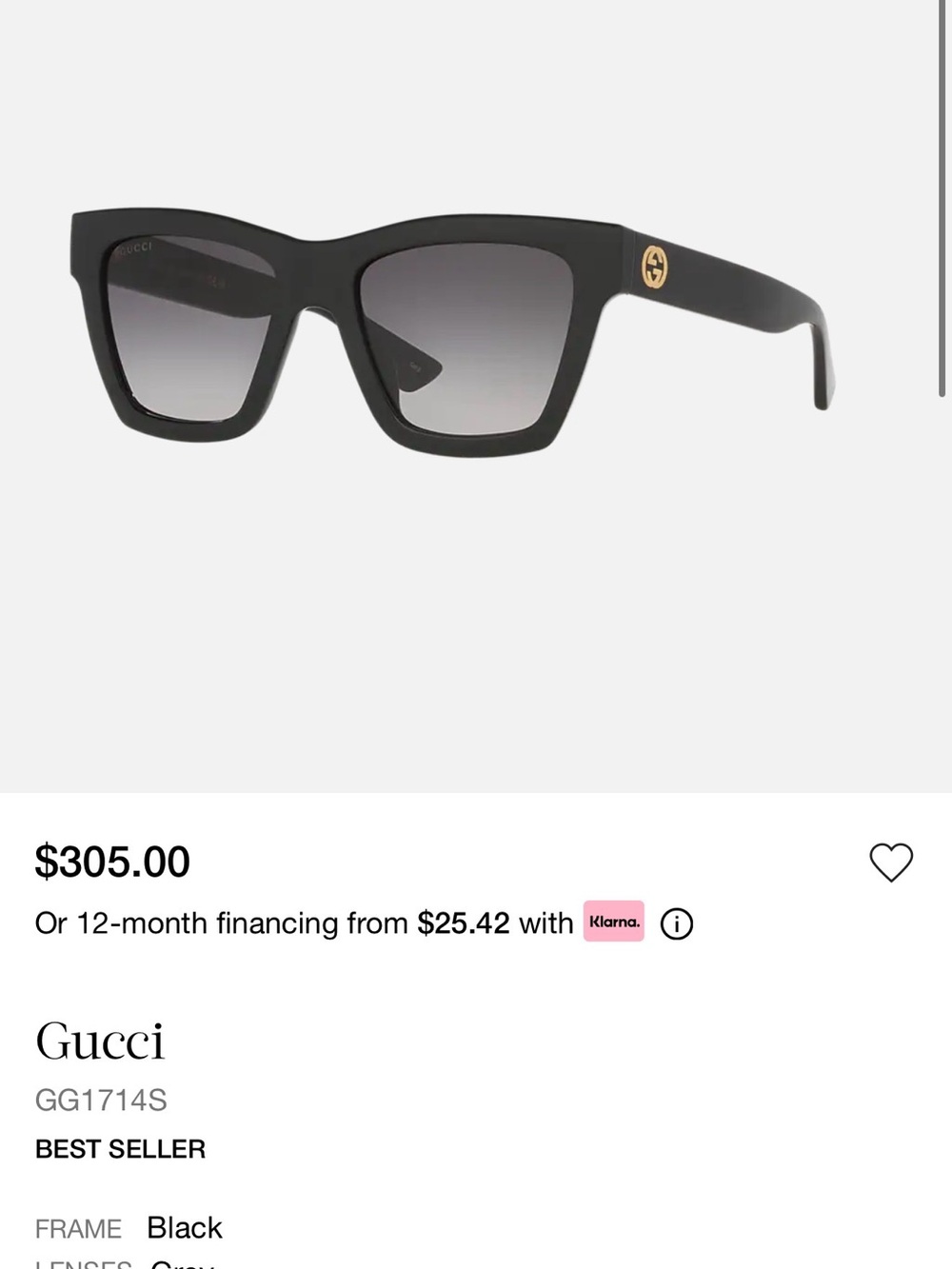 Gucci Black Square Sunglasses with Gold GG Logo